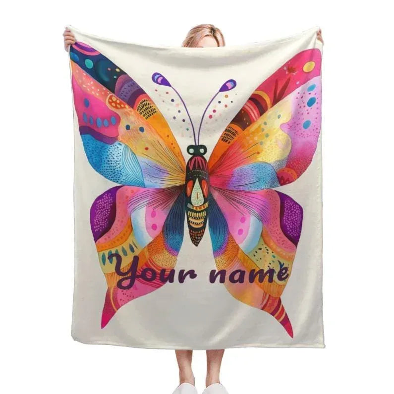 Personalized Butterfly Blanket: Vibrant Flannel Fleece Throw, Colourful Custom Name Gift - Dream Dragons