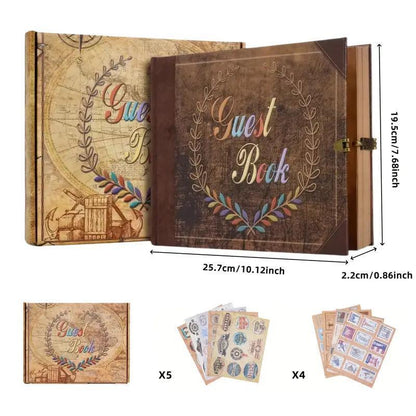 Vintage Wedding Guest Book: Retro Kraft Album with Keepsake Box, Marriage Photo Memory Book - Dream Dragons