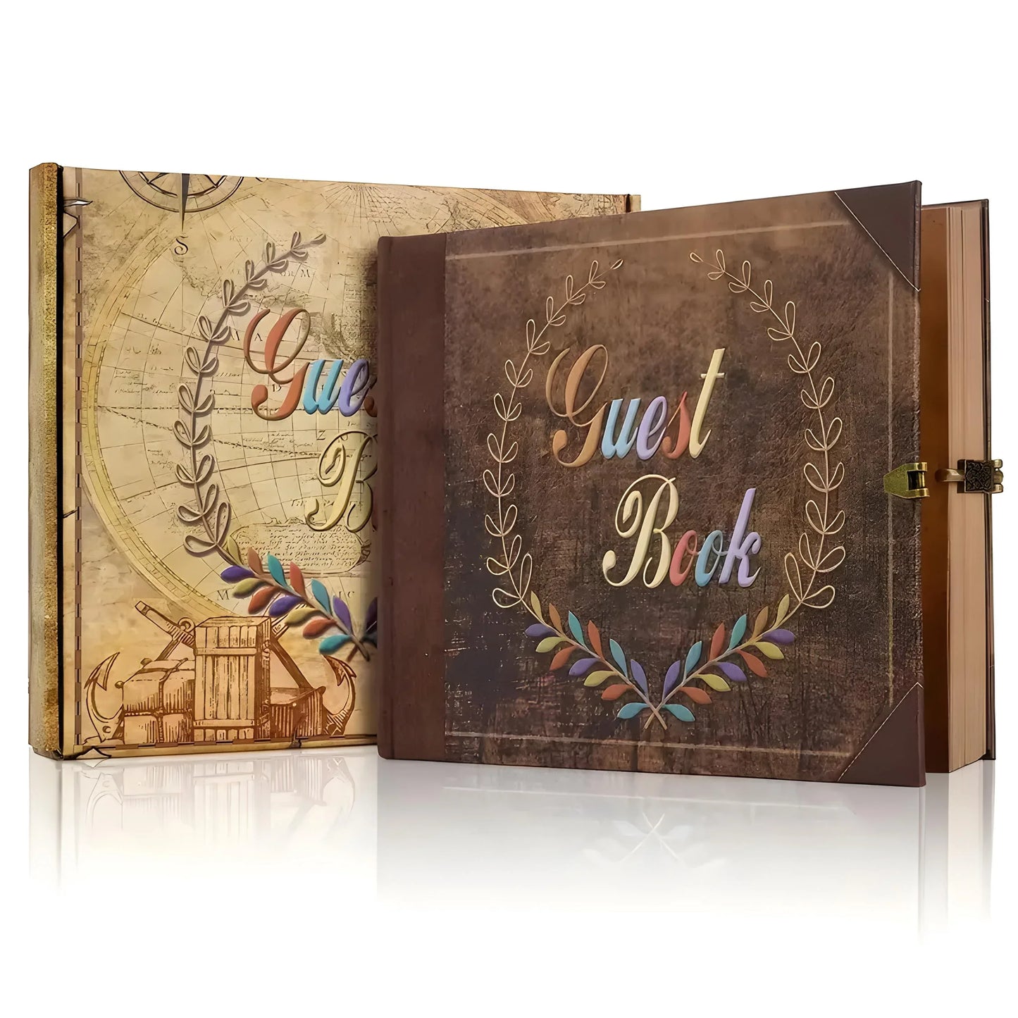 Vintage Wedding Guest Book: Retro Kraft Album with Keepsake Box, Marriage Photo Memory Book - Dream Dragons