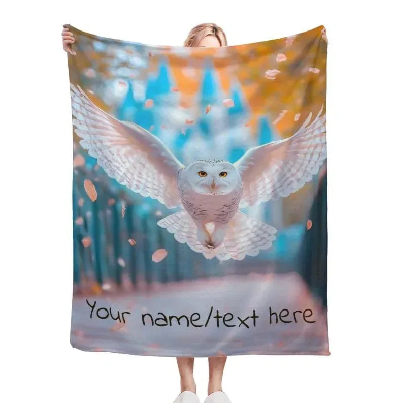 Personalized Hedwig Owl Blanket: Magical Bird Forest Fleece Throw, Super Soft Name Gift - Dream Dragons