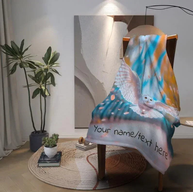 Personalized Hedwig Owl Blanket: Magical Bird Forest Fleece Throw, Super Soft Name Gift - Dream Dragons