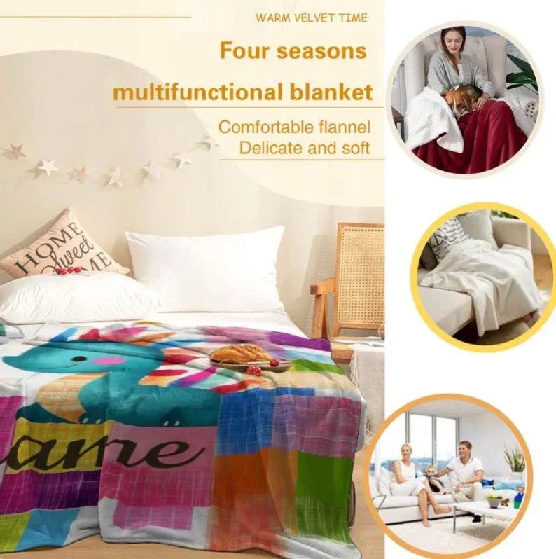 Personalized Dinosaur Blanket: Friendly Dragon Patchwork Throw - Dream Dragons