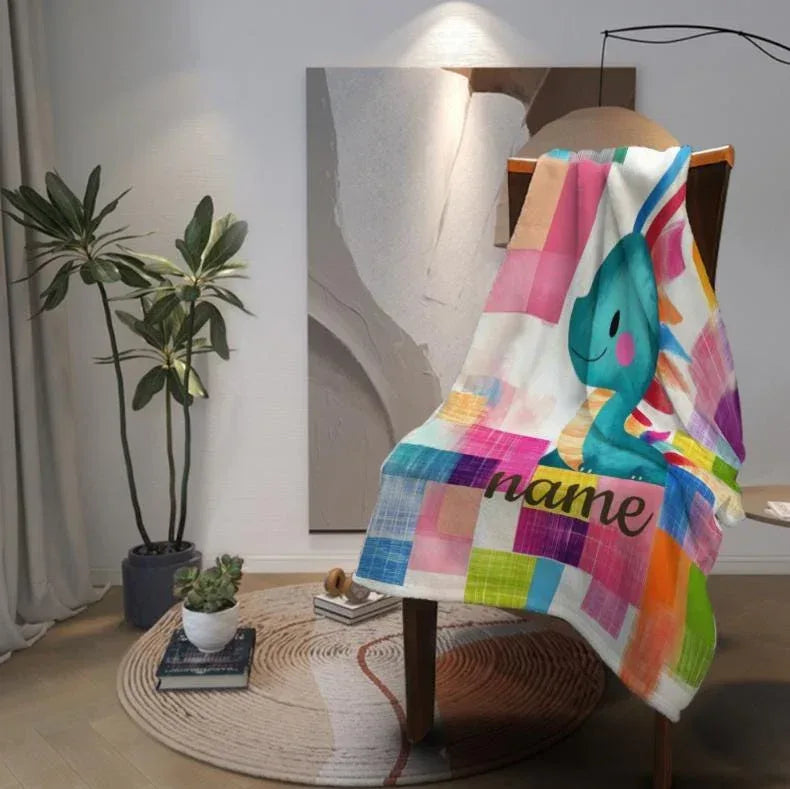 Personalized Dinosaur Blanket: Friendly Dragon Patchwork Throw - Dream Dragons