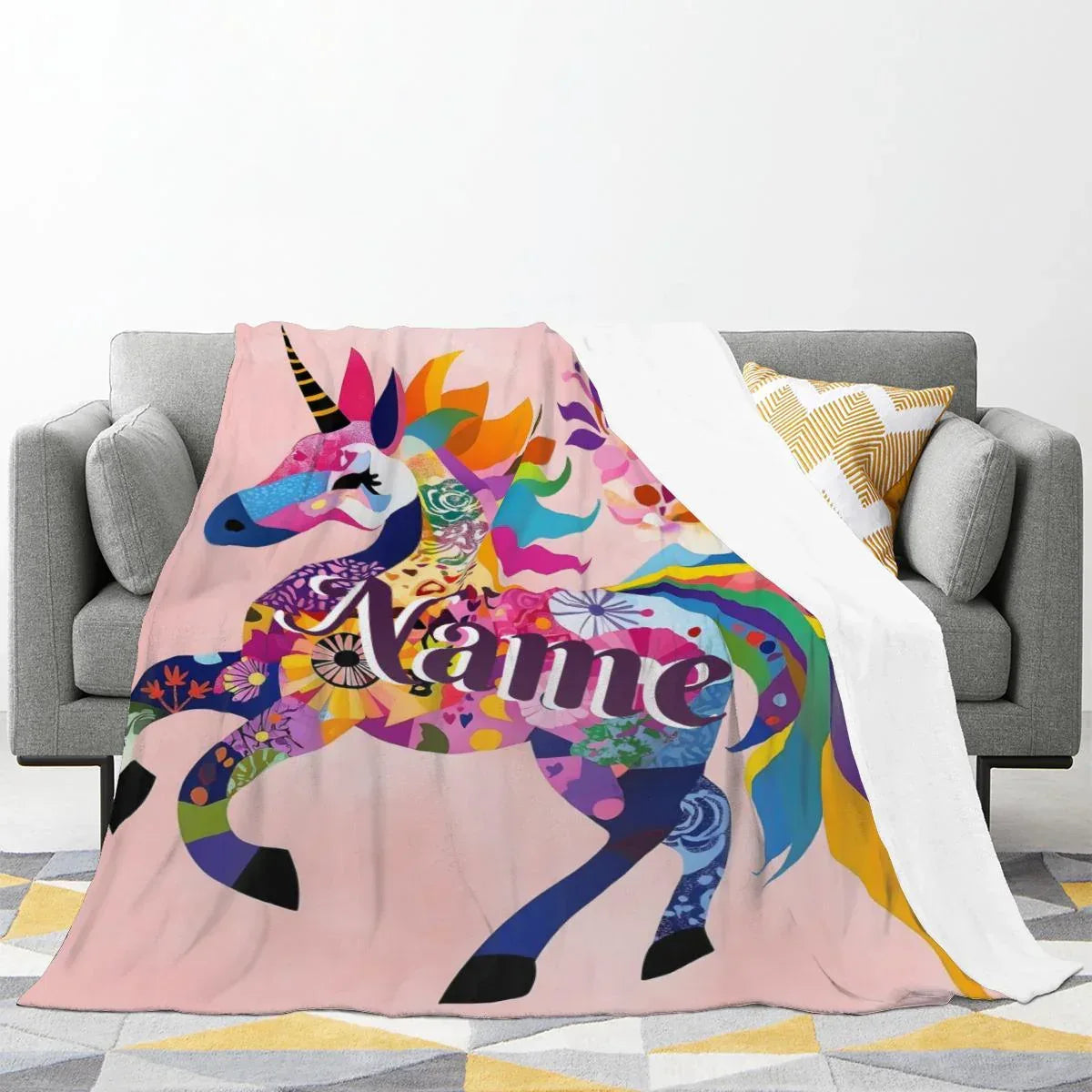 Personalized Unicorn Blanket: Vibrant Fantasy Flannel Fleece Throw, Pink and Super Soft - Dream Dragons