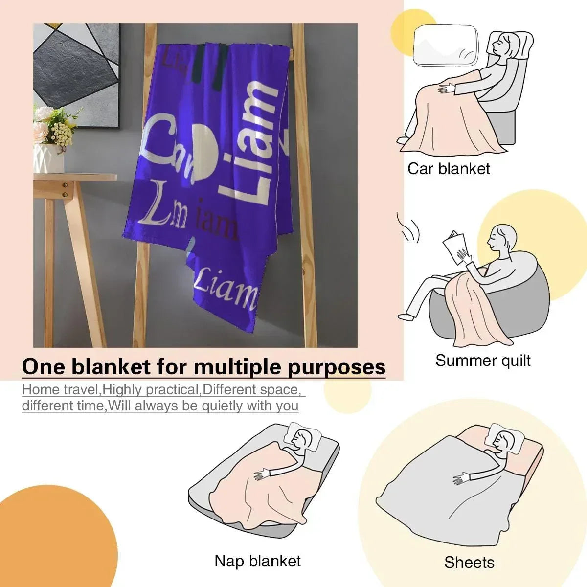 Add your Name & Letter - Personalized Vivid Blue Name Blanket – Custom Flannel Fleece Throw - Dream Dragons