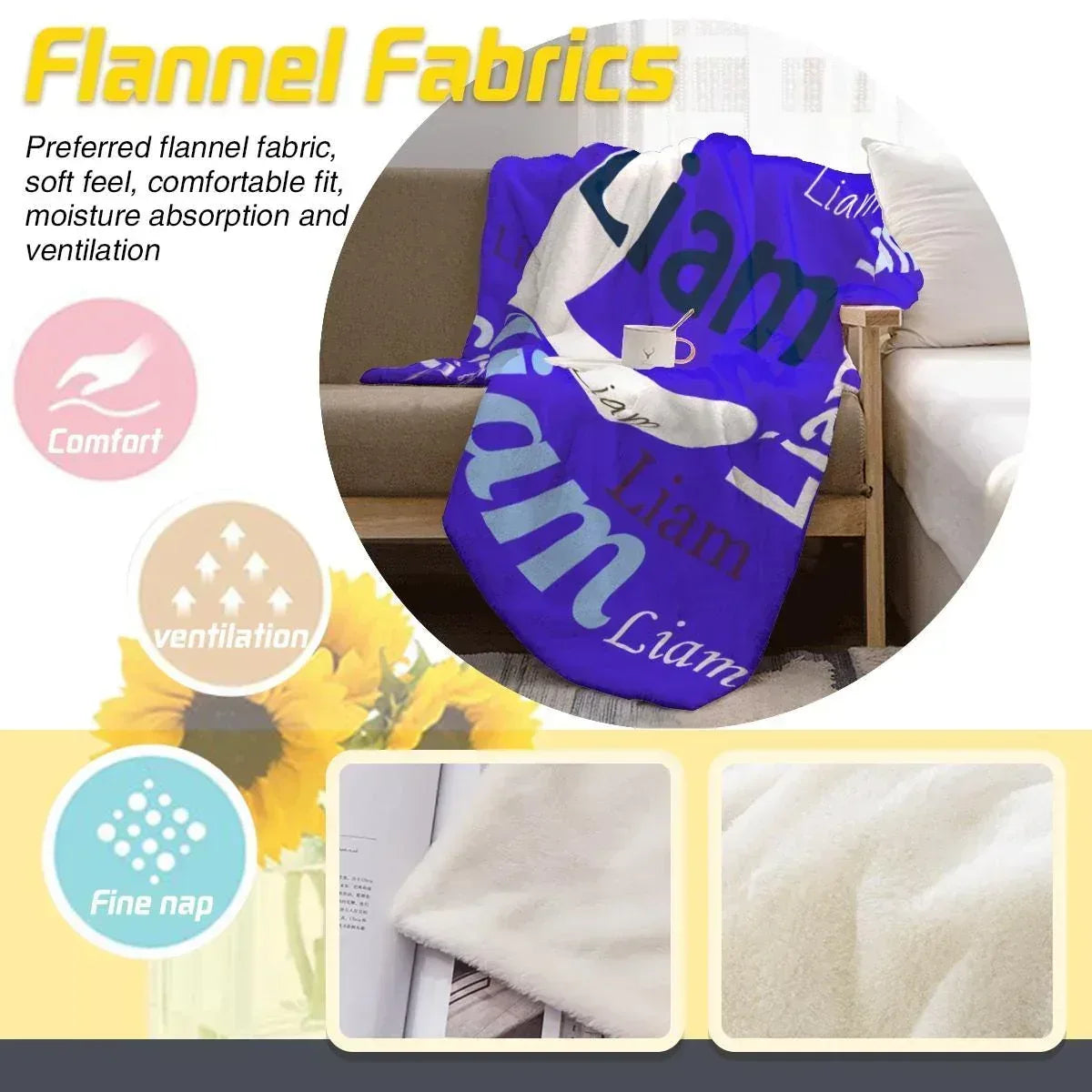 Add your Name & Letter - Personalized Vivid Blue Name Blanket – Custom Flannel Fleece Throw - Dream Dragons