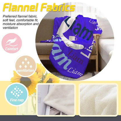 Add your Name & Letter - Personalized Vivid Blue Name Blanket – Custom Flannel Fleece Throw - Dream Dragons