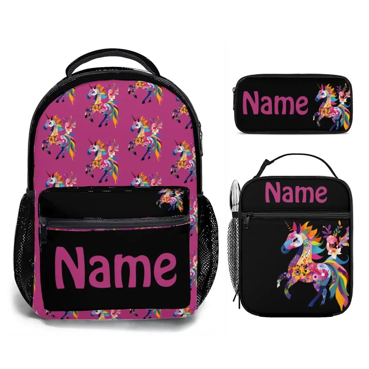 Personalized Kids School Set: Backpack, Lunch Tote & Pen Pouch, Name Gift - Dream Dragons