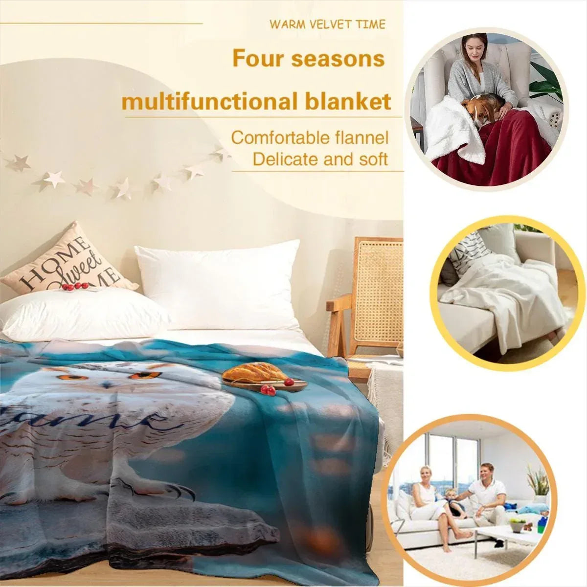 Personalized Wizard Owl Blanket – Magical Flannel Fleece Throw, Name Gift - Dream Dragons