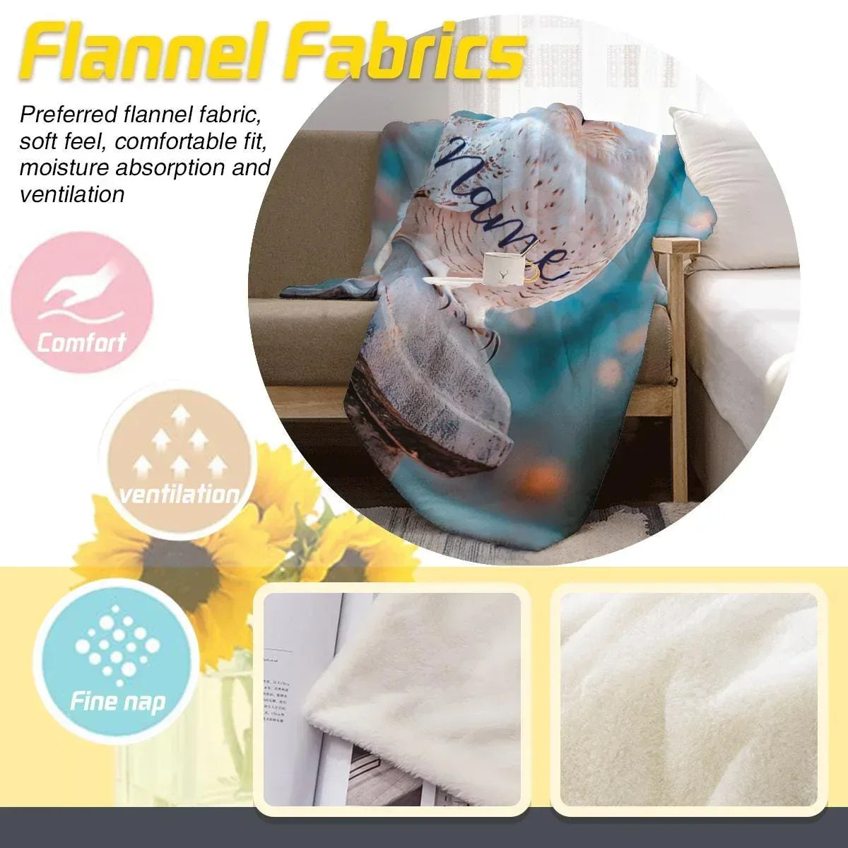 Personalized Wizard Owl Blanket – Magical Flannel Fleece Throw, Name Gift - Dream Dragons