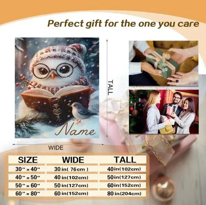 Personalized Winter Owl Flannel Blanket: Snowy Forest Design, Flannel Fleece Throw Name Gift - Dream Dragons