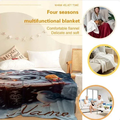 Personalized Winter Owl Flannel Blanket: Snowy Forest Design, Flannel Fleece Throw Name Gift - Dream Dragons