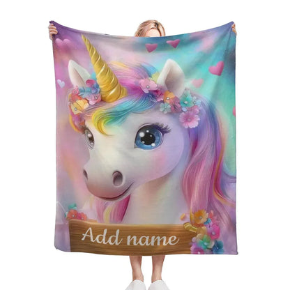 Personalized Unicorn Blanket: Rainbow Pink White Bedroom - Soft Flannel Fleece Throw, Name Gift - Dream Dragons