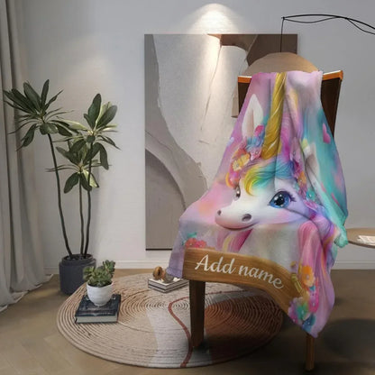Personalized Unicorn Blanket: Rainbow Pink White Bedroom - Soft Flannel Fleece Throw, Name Gift - Dream Dragons