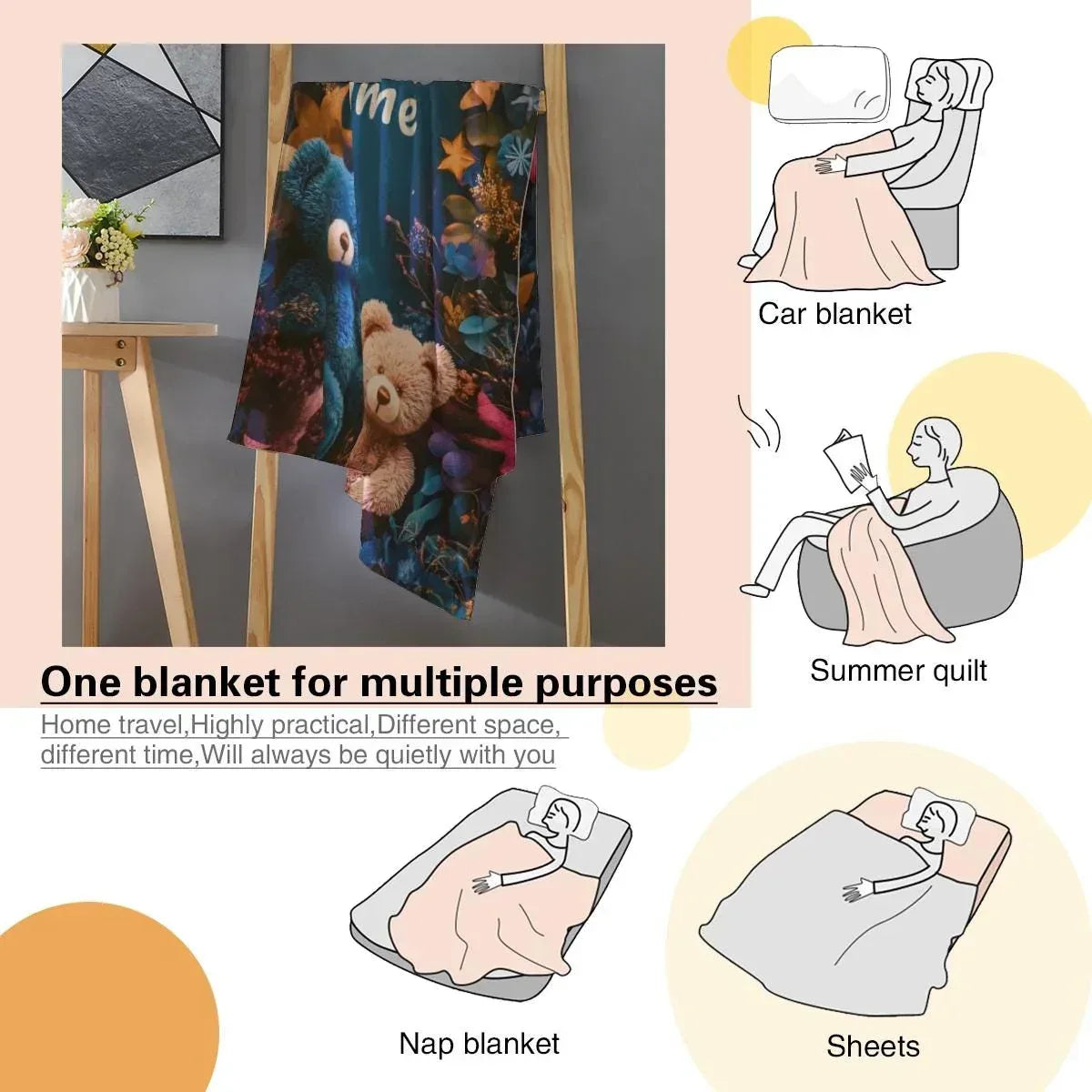 Personalized Teddy Bear Plush Blanket: Soft Flannel Fleece, Autumn Leaves, Custom Name Gift - Dream Dragons