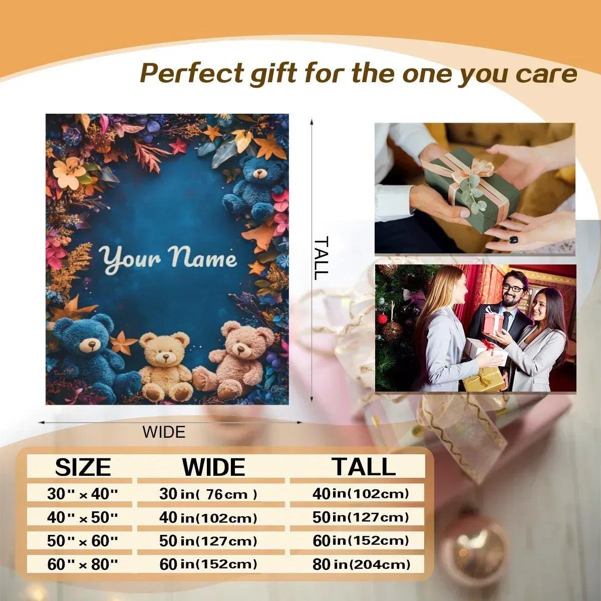 Personalized Teddy Bear Plush Blanket: Soft Flannel Fleece, Autumn Leaves, Custom Name Gift - Dream Dragons