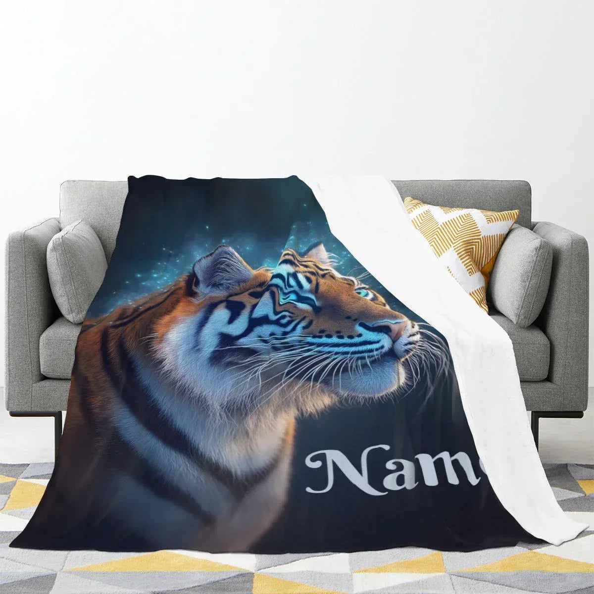 Personalized Tiger Blanket: Starry Night Jungle Throw, Soft Flannel Fleece Name Gift - Dream Dragons