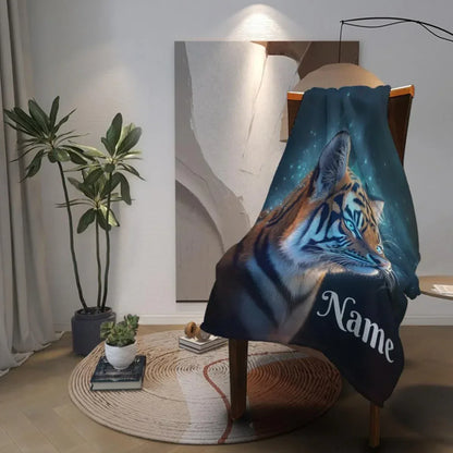 Personalized Tiger Blanket: Starry Night Jungle Throw, Soft Flannel Fleece Name Gift - Dream Dragons