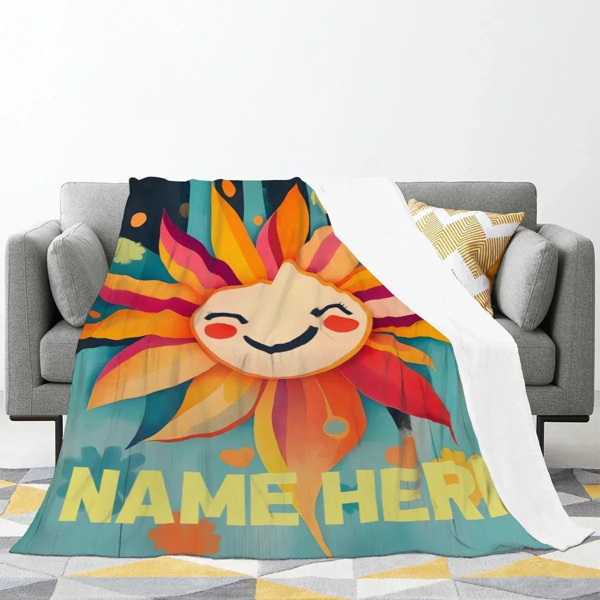 Personalized Sunny Sunshine Sunflower Blanket: Custom Name Gift, Flannel Fleece Throw - Dream Dragons
