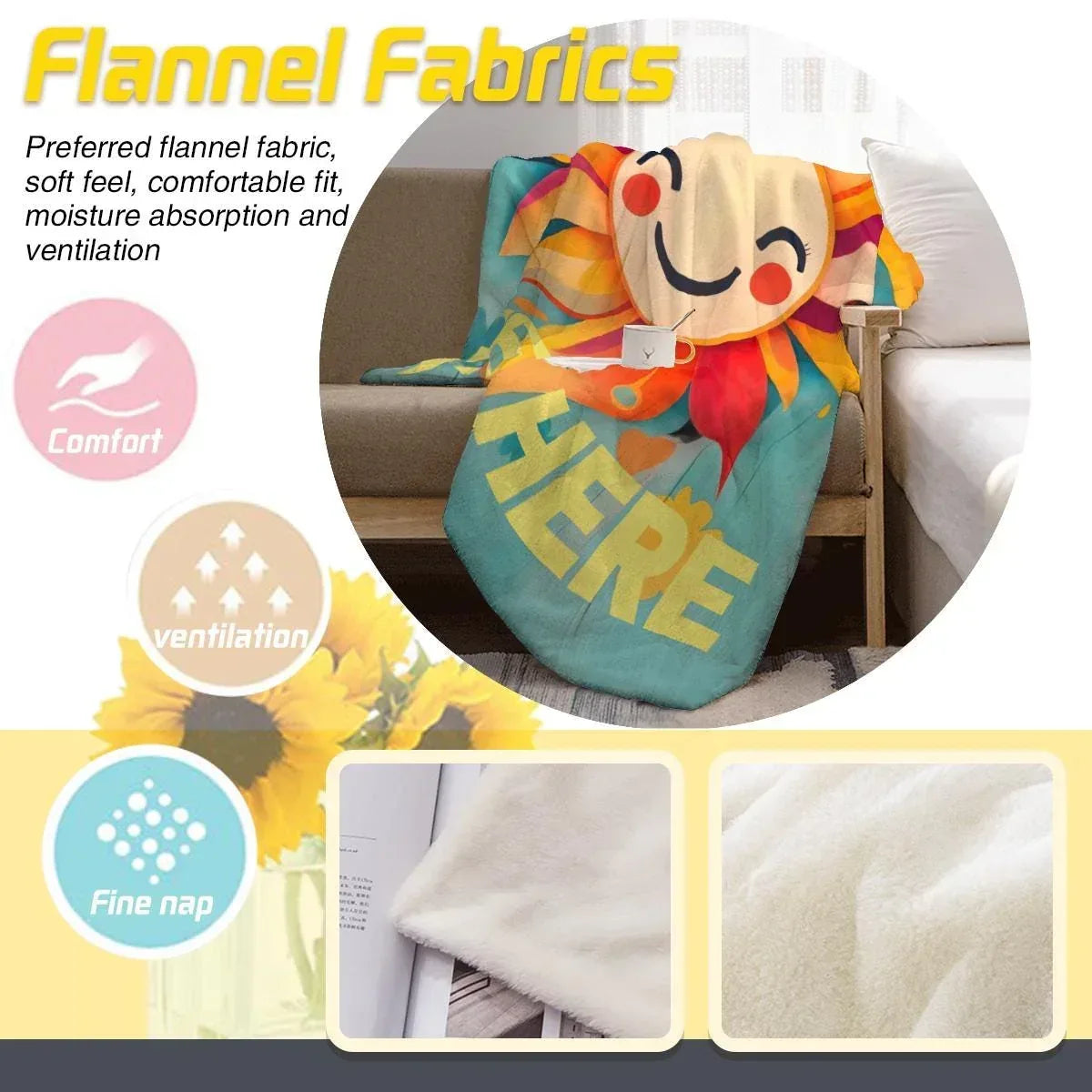 Personalized Sunny Sunshine Sunflower Blanket: Custom Name Gift, Flannel Fleece Throw - Dream Dragons