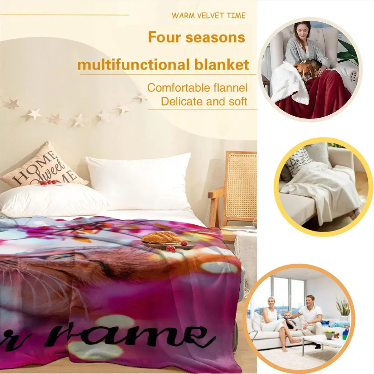 Personalized Cat Fleece Blanket: Pink Floral Kitty Design, Soft Custom Name Gift - Dream Dragons