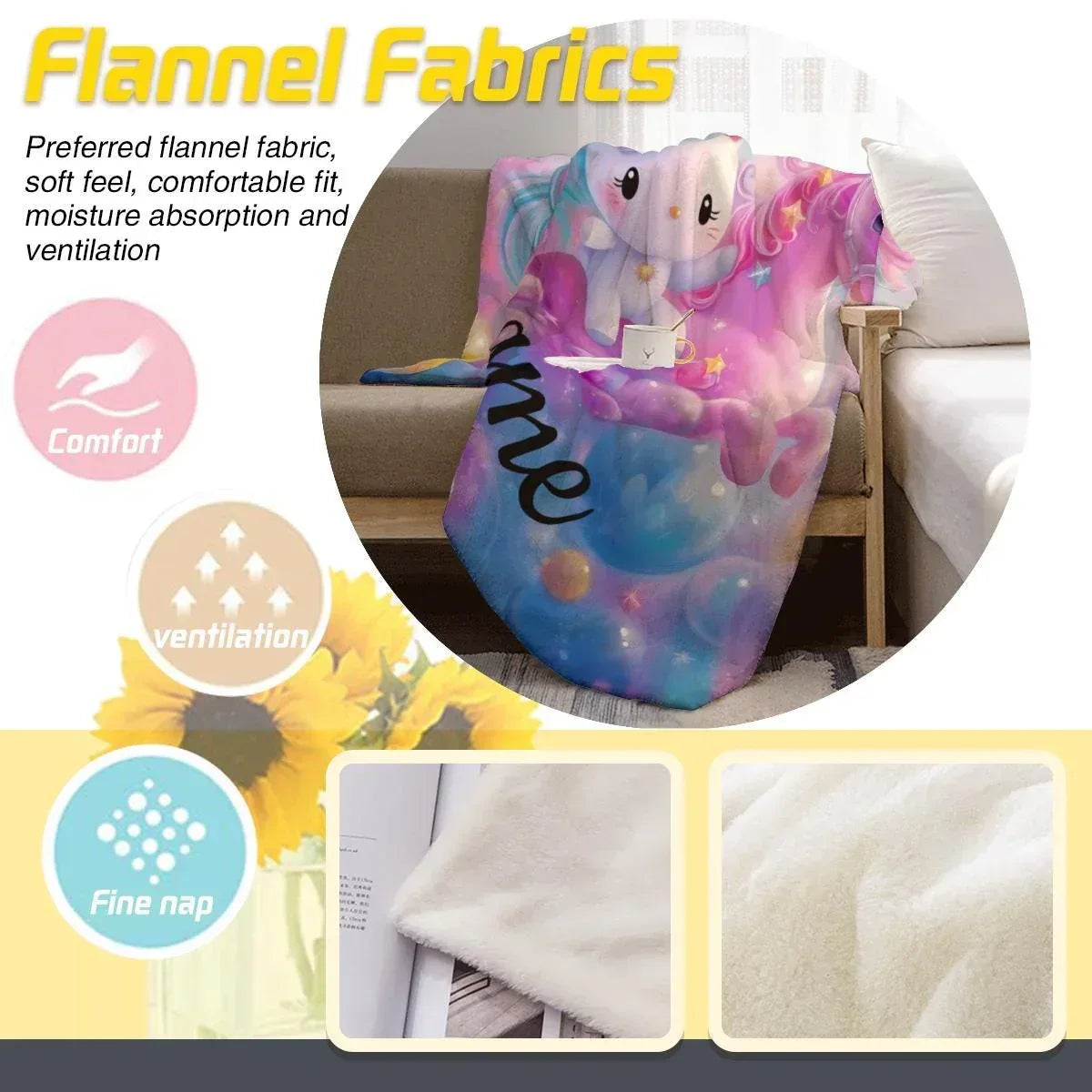 Personalized Kitty& Unicorn Fleece Blanket: Custom Name Throw, Soft Flannel - Dream Dragons