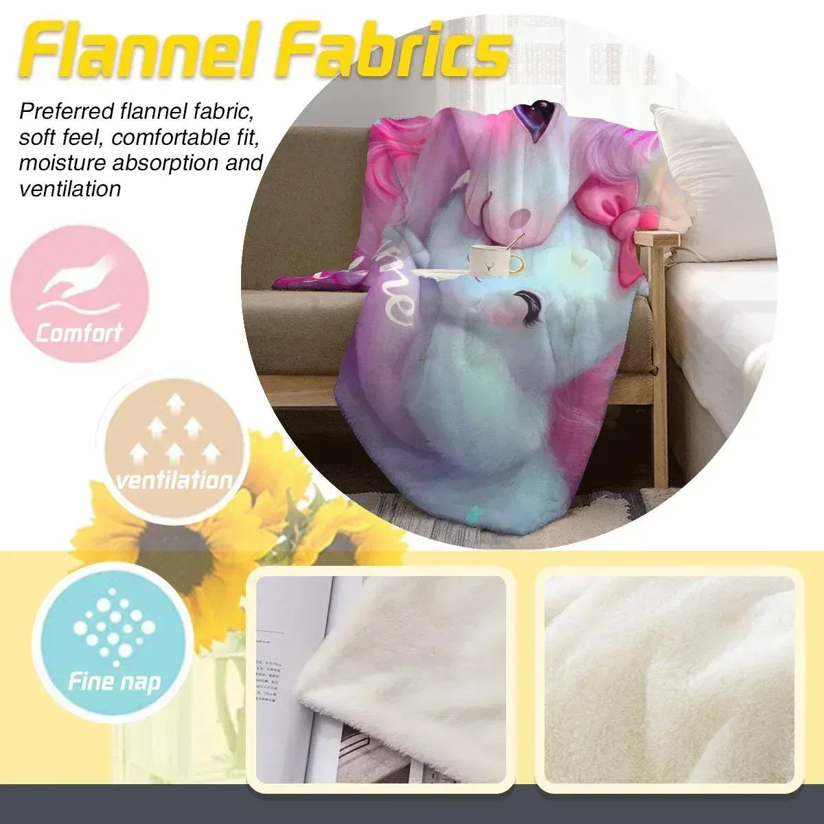 Personalized Unicorn & Kitty Plush Blanket, Custom Name Soft Flannel Fleece Throw - Dream Dragons