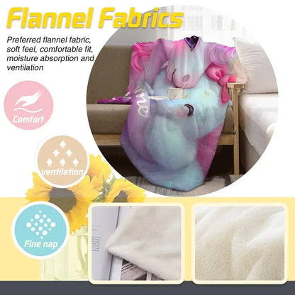 Personalized Unicorn & Kitty Plush Blanket, Custom Name Soft Flannel Fleece Throw - Dream Dragons
