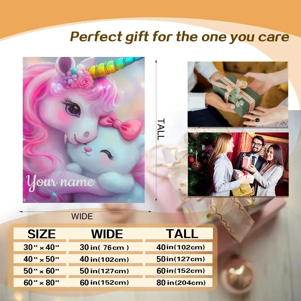 Personalized Unicorn & Kitty Plush Blanket, Custom Name Soft Flannel Fleece Throw - Dream Dragons