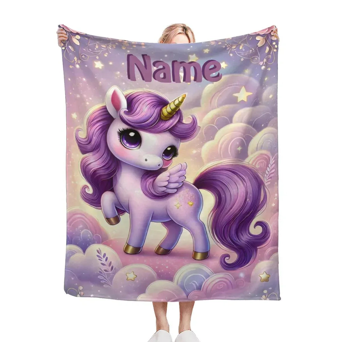Personalized Unicorn Blanket: Enchanted Purple Fantasy Throw, Flannel Fleece Name Gift - Dream Dragons