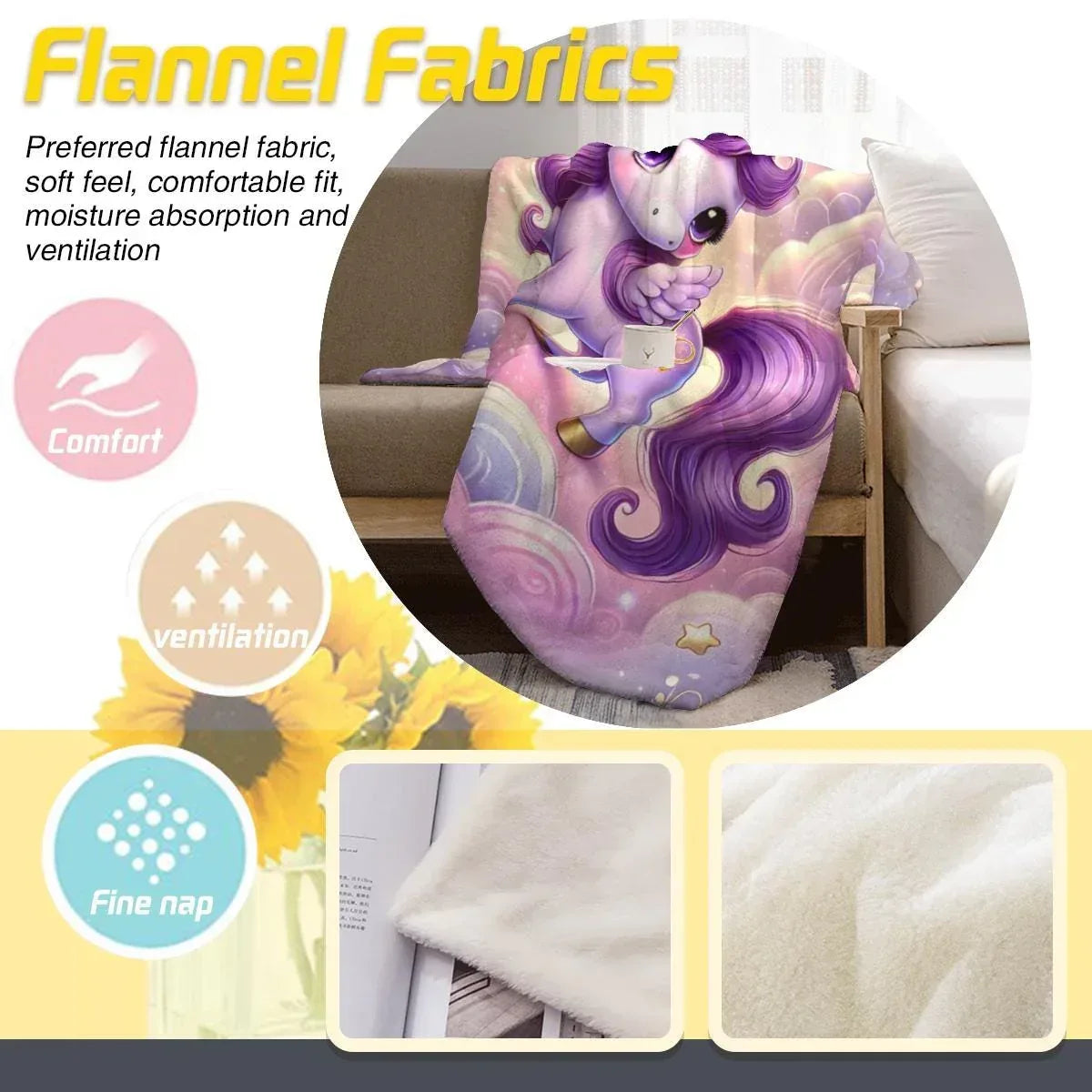 Personalized Unicorn Blanket: Enchanted Purple Fantasy Throw, Flannel Fleece Name Gift - Dream Dragons