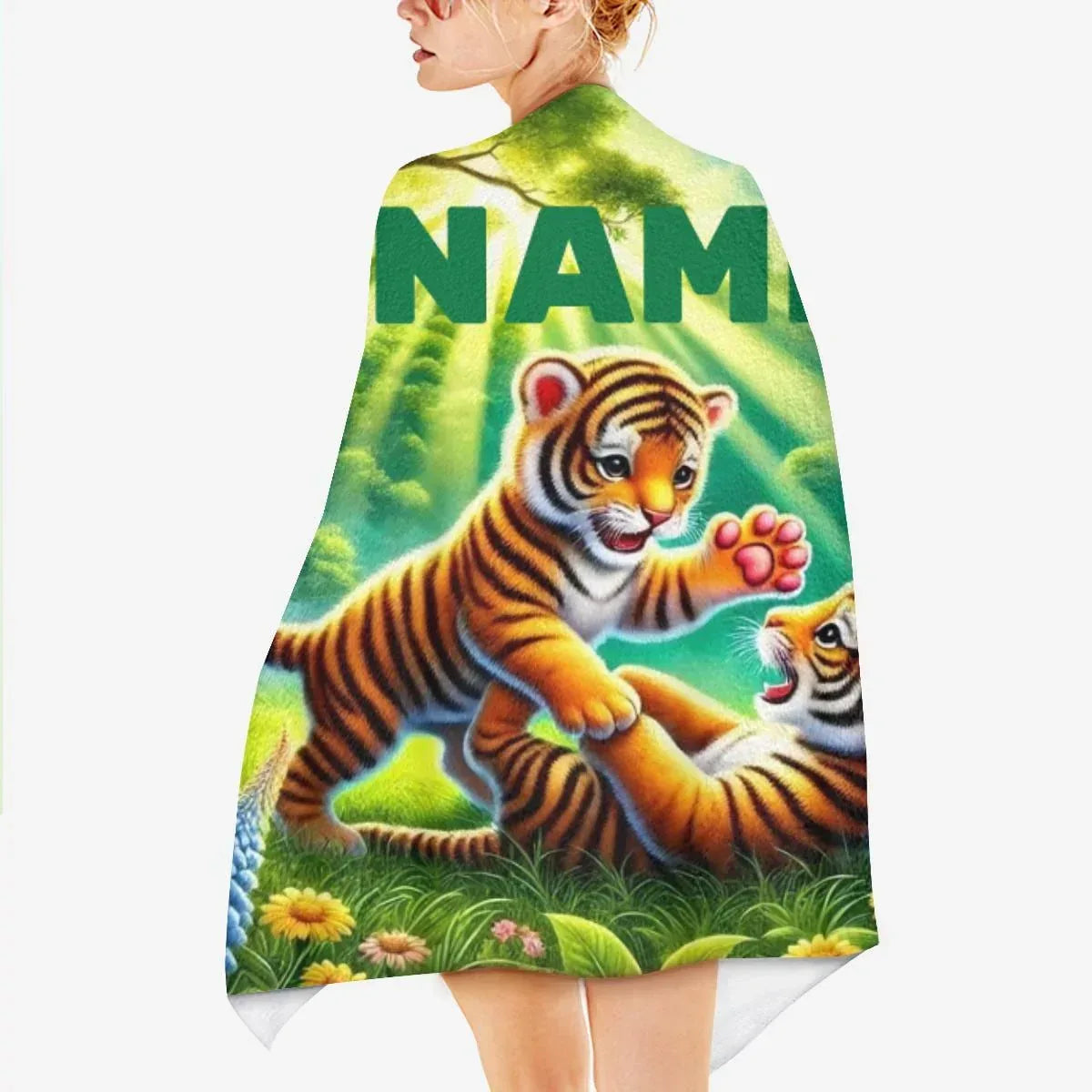 Personalized Jungle Tiger Beach Towel: Custom Name Microfiber Swimming Pool Towel - Dream Dragons