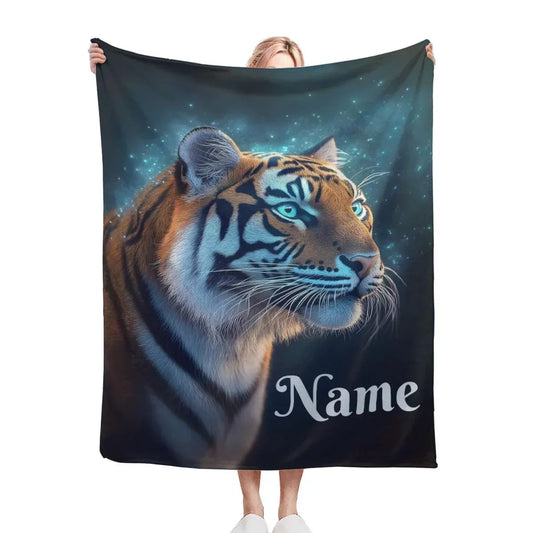Personalized Tiger Blanket: Starry Night Jungle Throw, Soft Flannel Fleece Name Gift - Dream Dragons