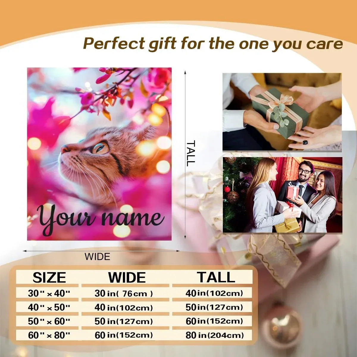 Personalized Cat Fleece Blanket: Pink Floral Kitty Design, Soft Custom Name Gift - Dream Dragons