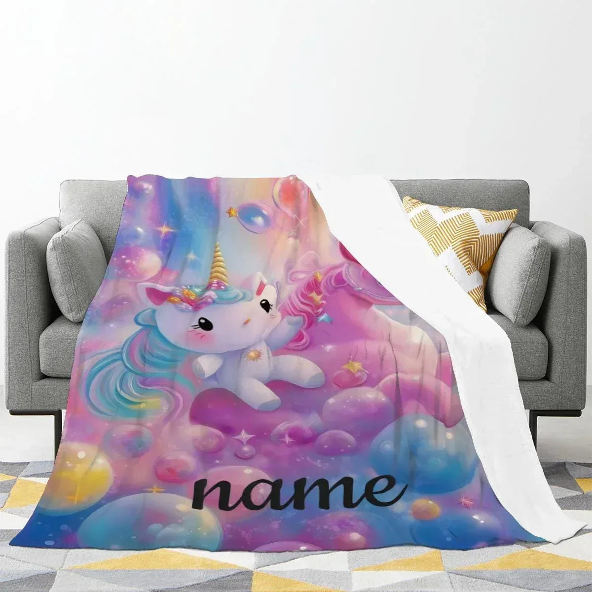 Personalized Kitty& Unicorn Fleece Blanket: Custom Name Throw, Soft Flannel - Dream Dragons