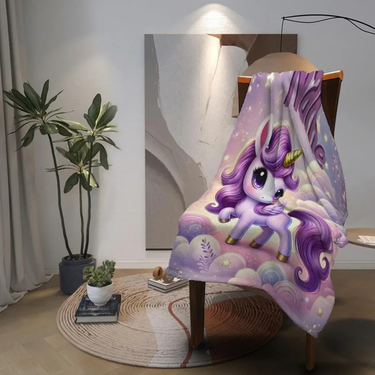 Personalized Unicorn Blanket: Enchanted Purple Fantasy Throw, Flannel Fleece Name Gift - Dream Dragons