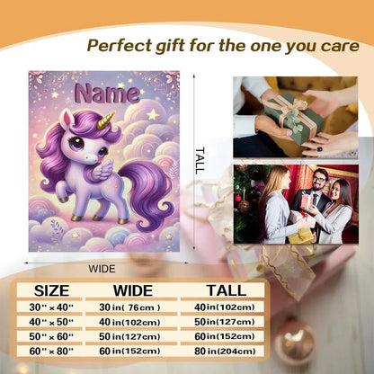 Personalized Unicorn Blanket: Enchanted Purple Fantasy Throw, Flannel Fleece Name Gift - Dream Dragons
