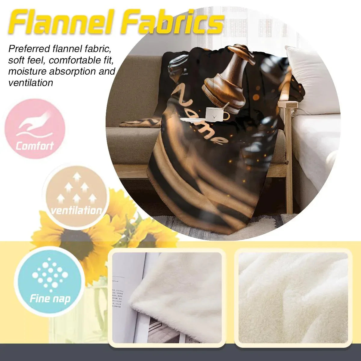 Personalized Chess Blanket: Grandmaster Soft Flannel Fleece Throw, Custom Name Gift - Dream Dragons