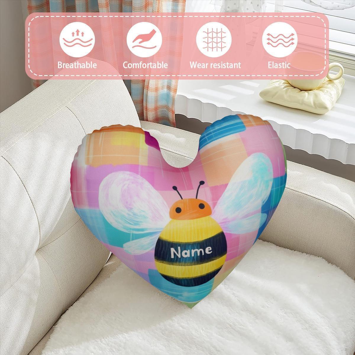 Personalized Bee Heart Pillow: Dutch Velvet Plush Nursery Decor - Filled with Fluffy Cotton - Dream Dragons