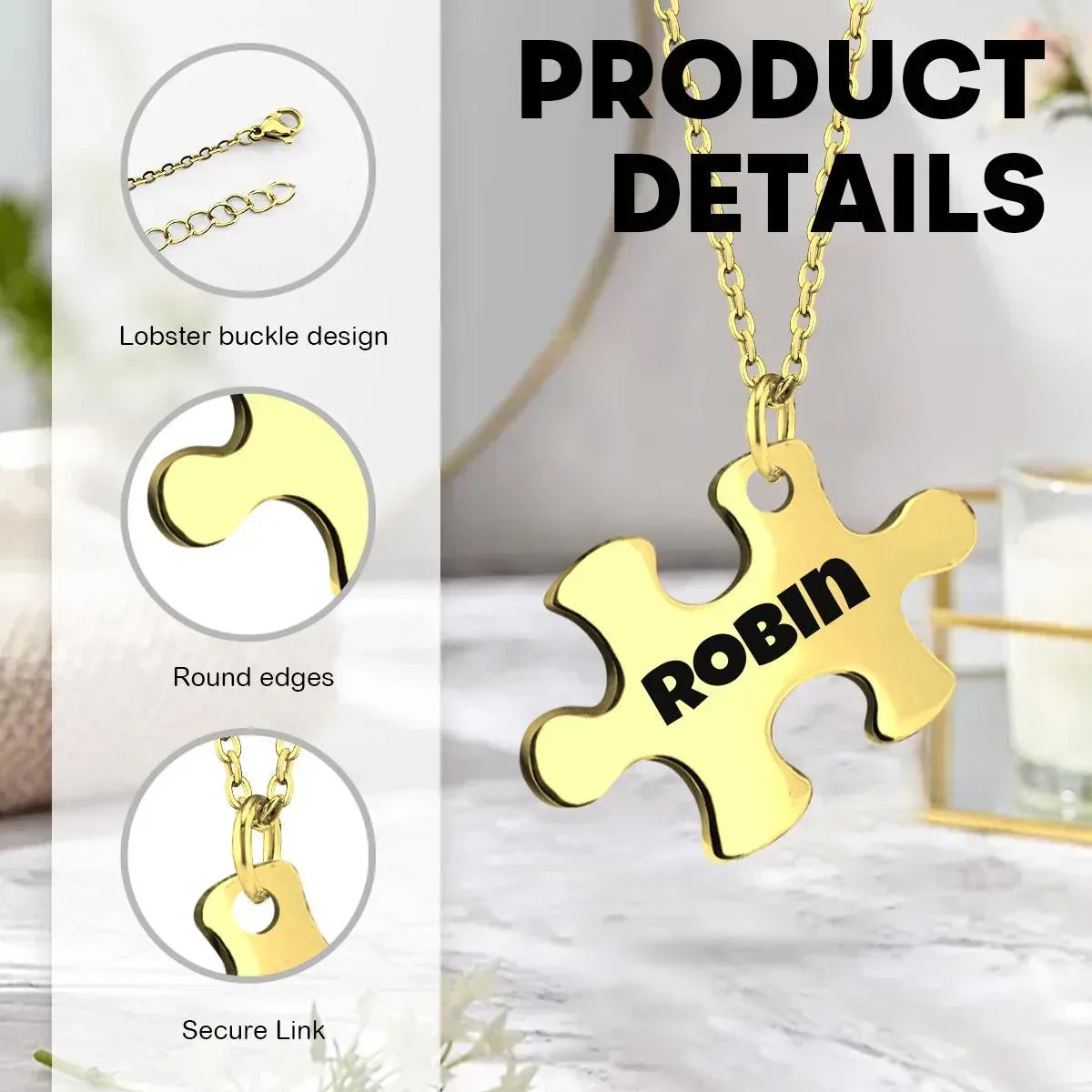 Engraved Puzzle Piece Necklace Set: Stainless Steel Matching Pendants - Dream Dragons