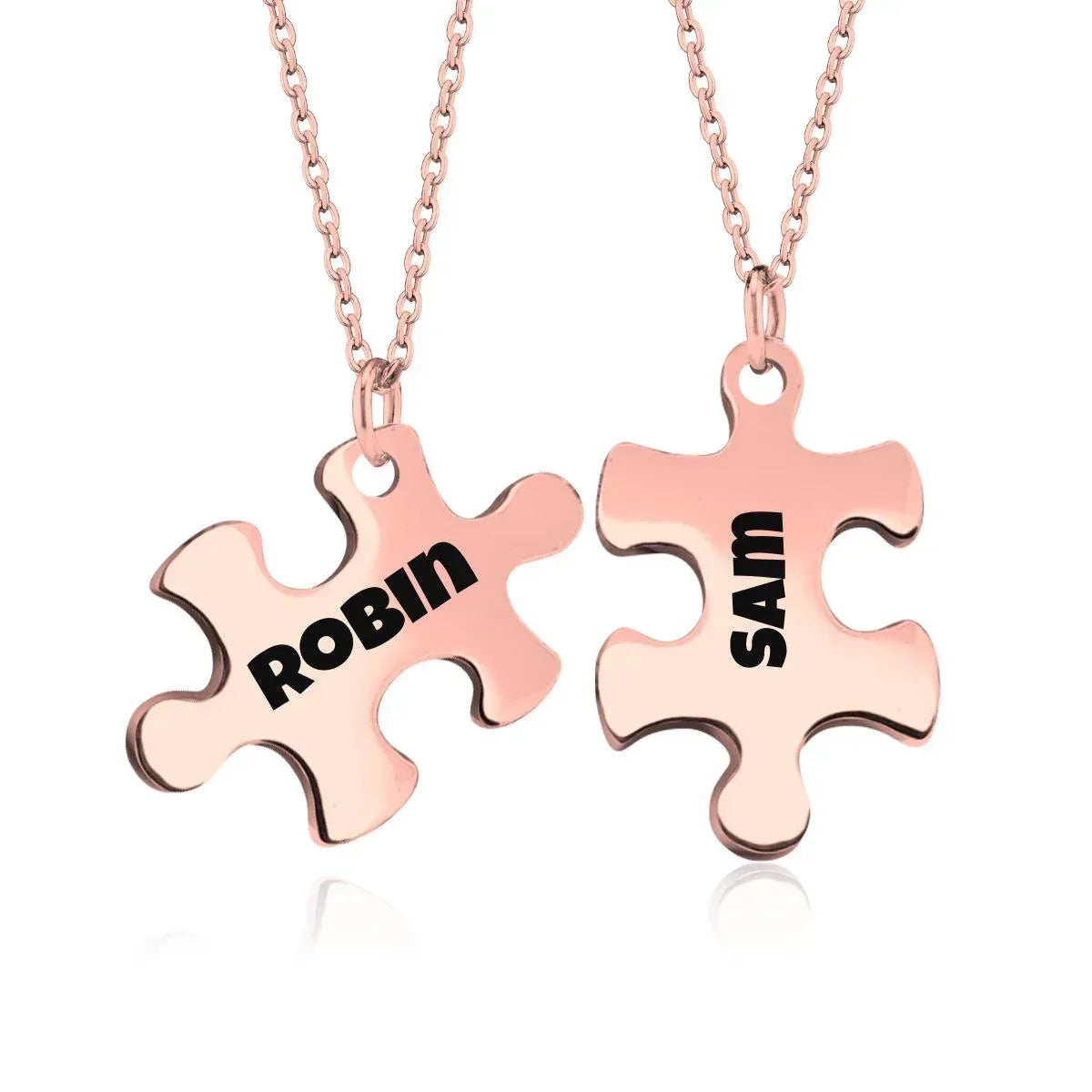 Engraved Puzzle Piece Necklace Set: Stainless Steel Matching Pendants - Dream Dragons