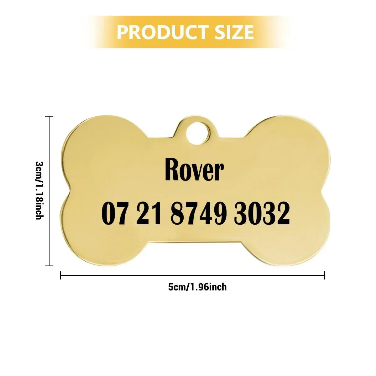 Engraved Pet ID Tag: Personalized Bone Shape, Gold/Silver Finish, Name Gift - Dream Dragons