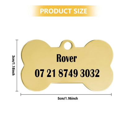 Engraved Pet ID Tag: Personalized Bone Shape, Gold/Silver Finish, Name Gift - Dream Dragons