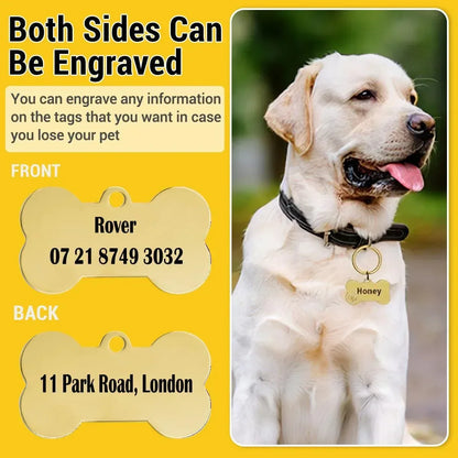 Engraved Pet ID Tag: Personalized Bone Shape, Gold/Silver Finish, Name Gift - Dream Dragons