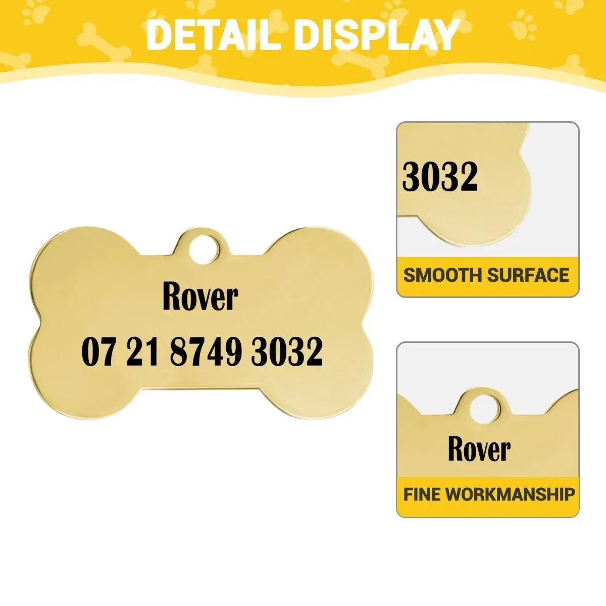 Engraved Pet ID Tag: Personalized Bone Shape, Gold/Silver Finish, Name Gift - Dream Dragons