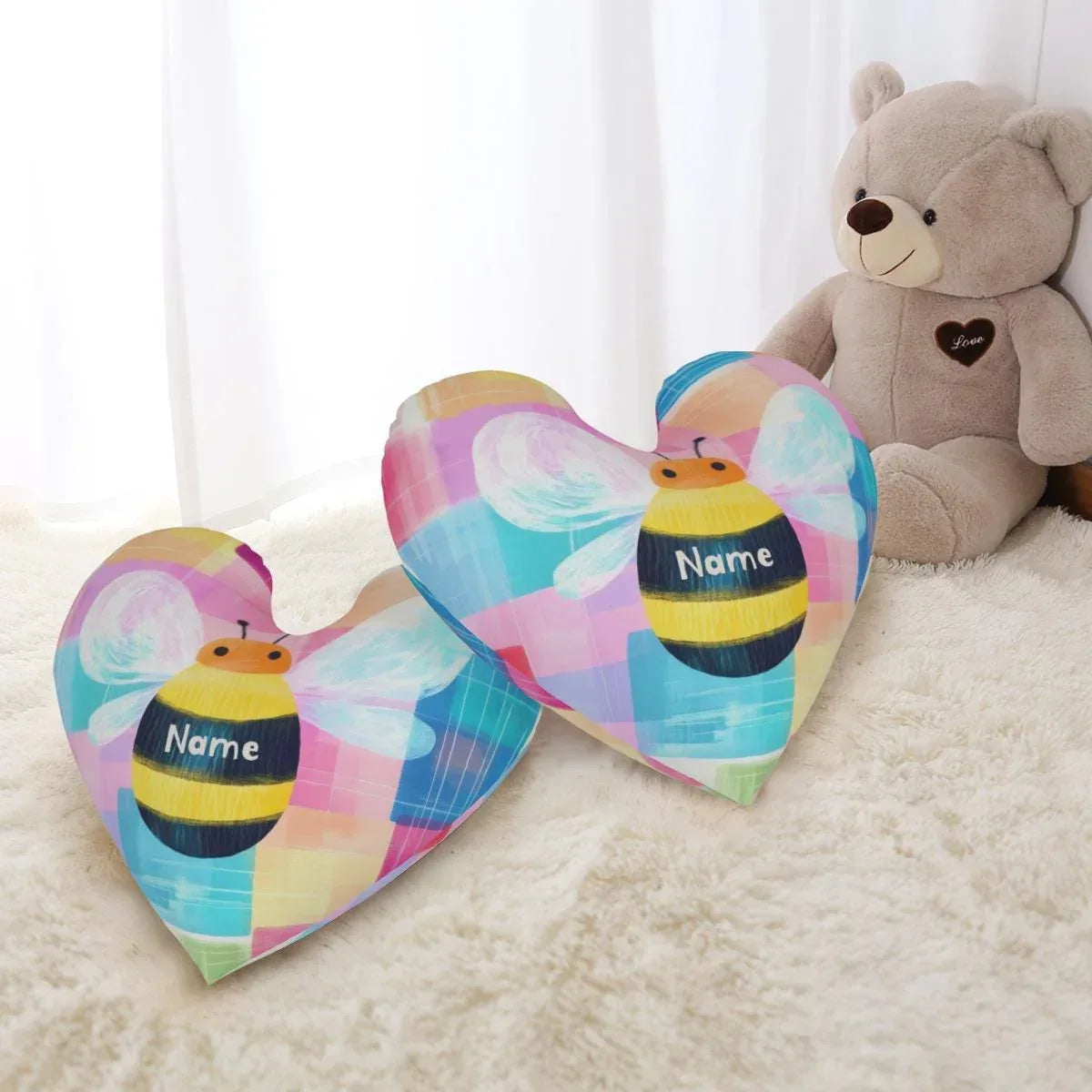 Personalized Bee Heart Pillow: Dutch Velvet Plush Nursery Decor - Filled with Fluffy Cotton - Dream Dragons