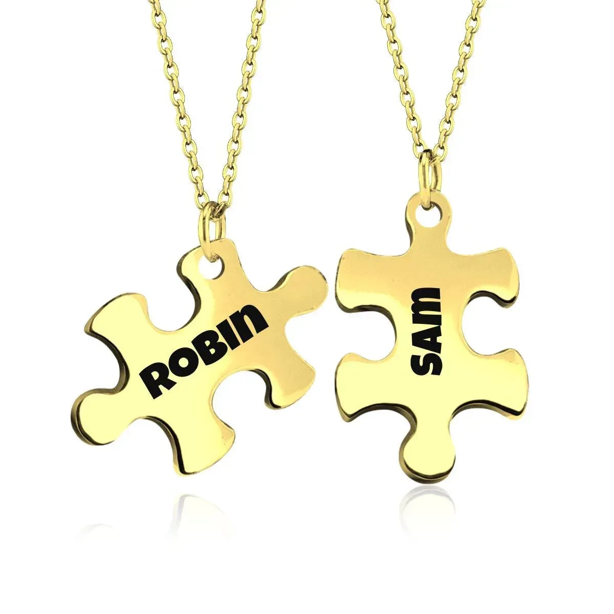 Engraved Puzzle Piece Necklace Set: Stainless Steel Matching Pendants - Dream Dragons