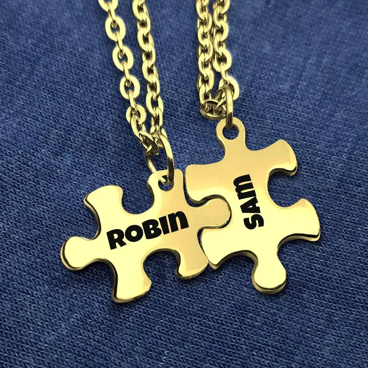 Engraved Puzzle Piece Necklace Set: Stainless Steel Matching Pendants - Dream Dragons