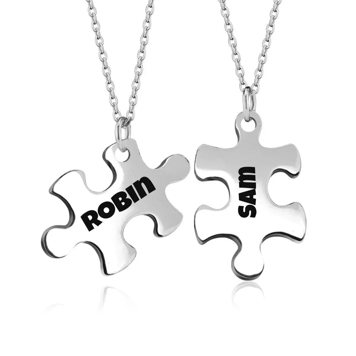 Engraved Puzzle Piece Necklace Set: Stainless Steel Matching Pendants - Dream Dragons