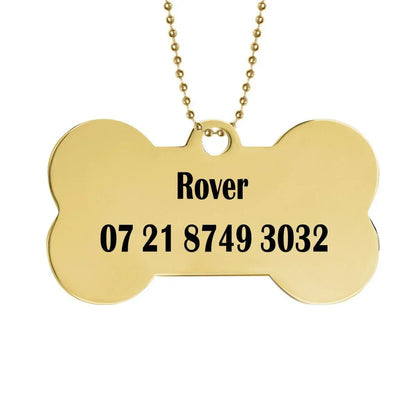 Engraved Pet ID Tag: Personalized Bone Shape, Gold/Silver Finish, Name Gift - Dream Dragons